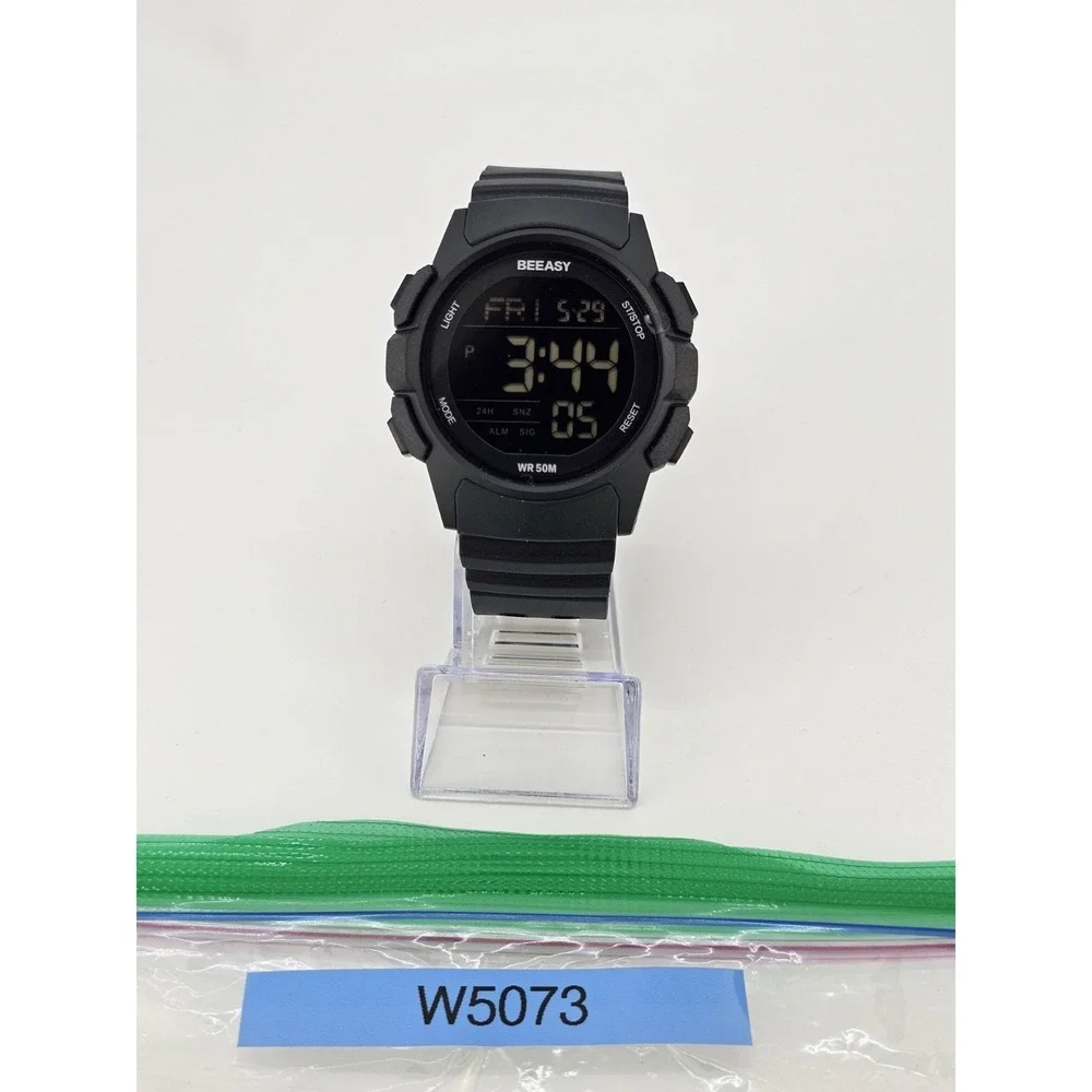 Beeasy Men's‎ Digital Sports Watch 49MM Black Plastic Bands Light Working